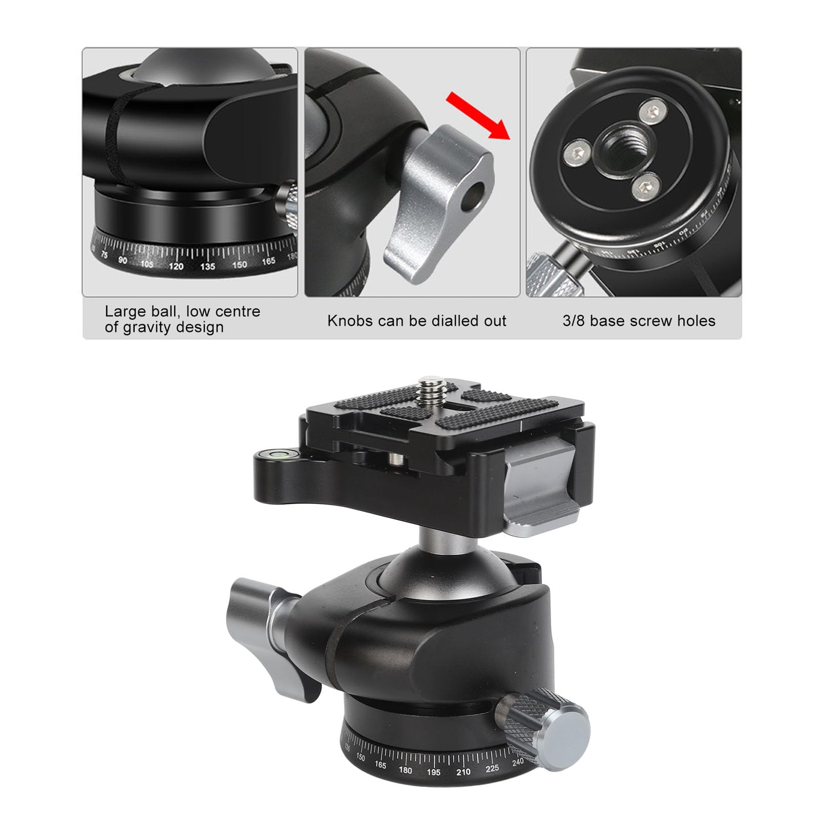 CHICIRIS Rótula de Bola de Trípode Panorámica de 32 Mm con Placa de Liberación Rápida Diseño Robusto para Carga de 8 Kg en Fotografía