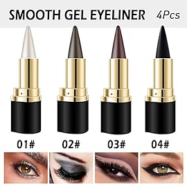 evpct 4Pcs Black Silver Grey Brown Gel Eyeliner Pencil Eye Face Paint Sticks Makeup Set, Natural Black Gel Eyeliner Cream Waterproof Crayon Pencils Applicator Tool