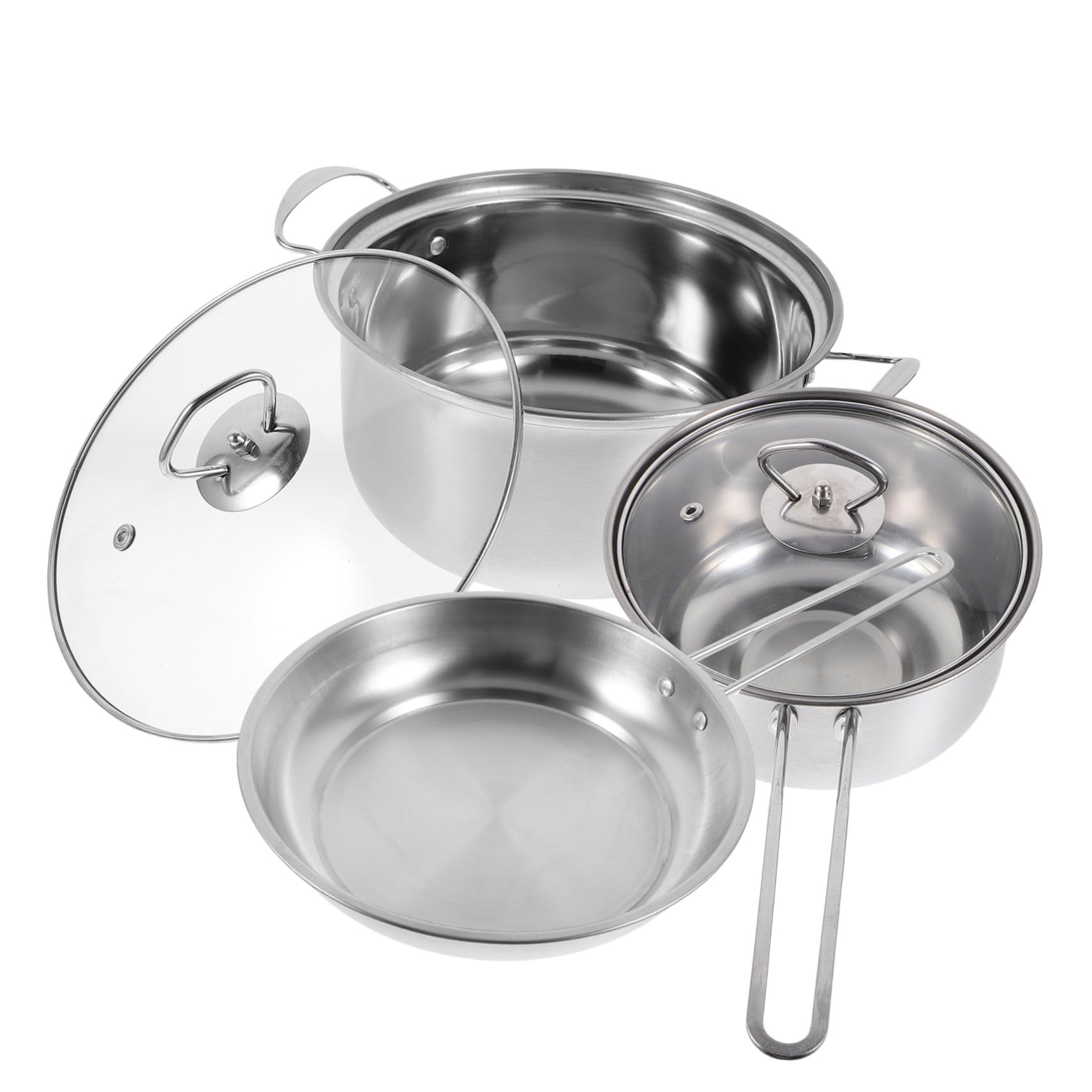 Batteria di Pentole in Acciaio Inox 430, Set 3 Pezzi Argento