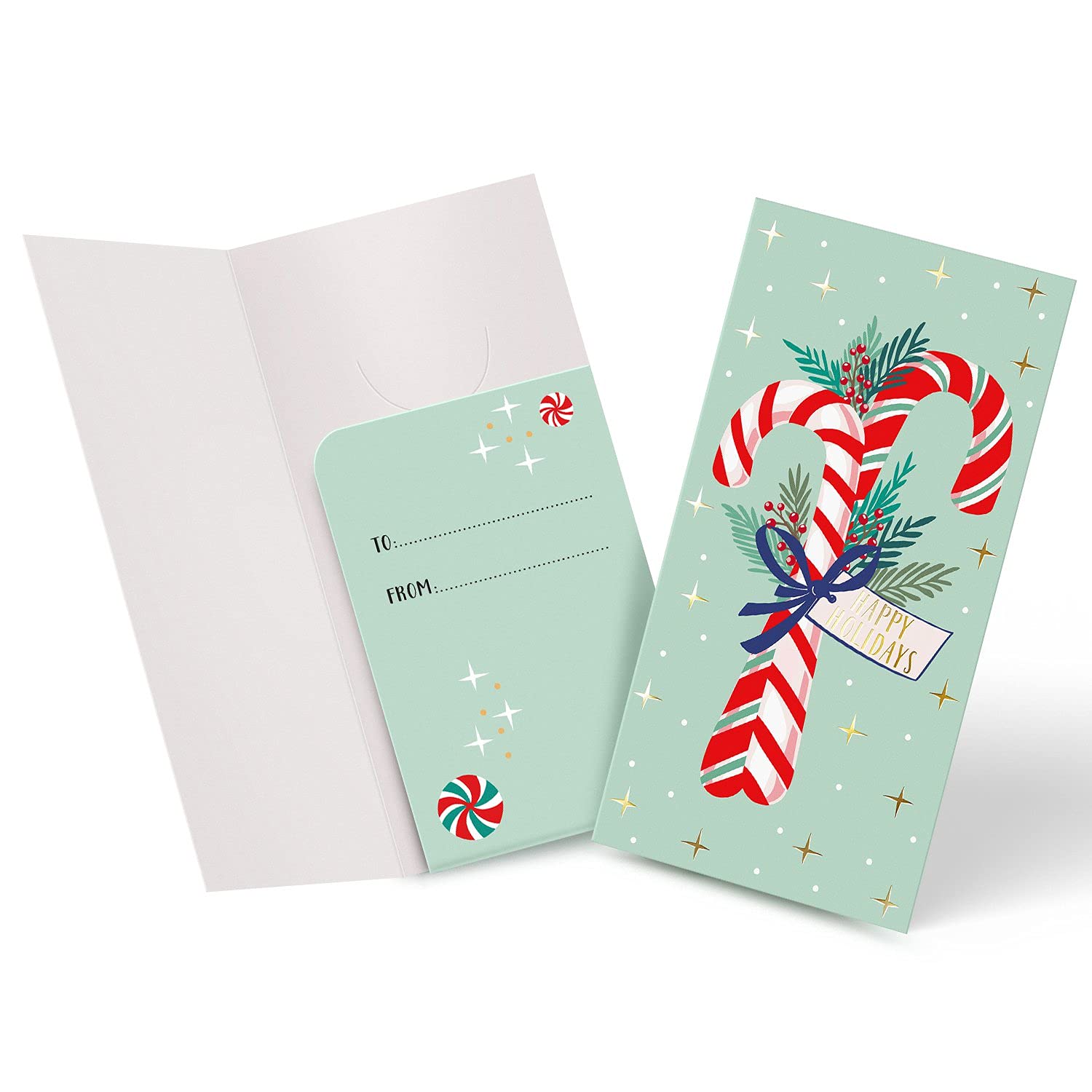 Sweetzer & Orange Cartes de Noël Porte-Argent ou Carte-Cadeau pour Adulte - 6 Designs, 4 de Chaque - Set de 24, Enveloppe Rouge - Intérieur Mat avec Encoches, Extérieur Brillant, 300 gsm - 8x15cm