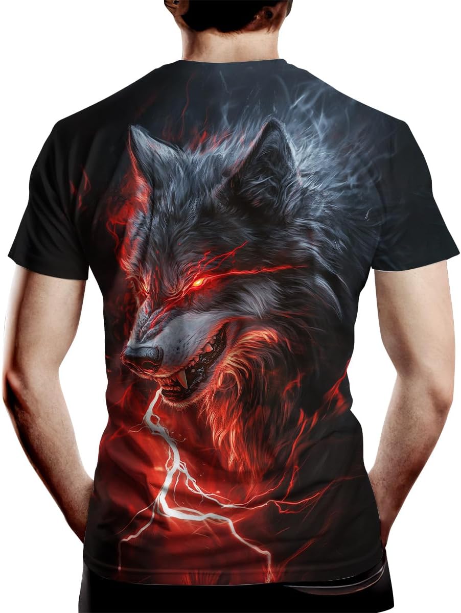 Men's Casual Wolf Graphic T-Shirts Novelty 3D Print T-Shirt Short Sleeve Street Fashion Tee Top - Image 2