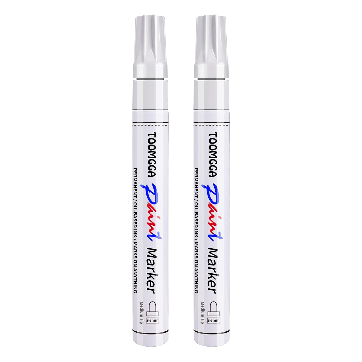 White Paint Pens Permanent Paint Markers - 2 Pack Oil Based Marking Pens Medium Point Quick Drying and