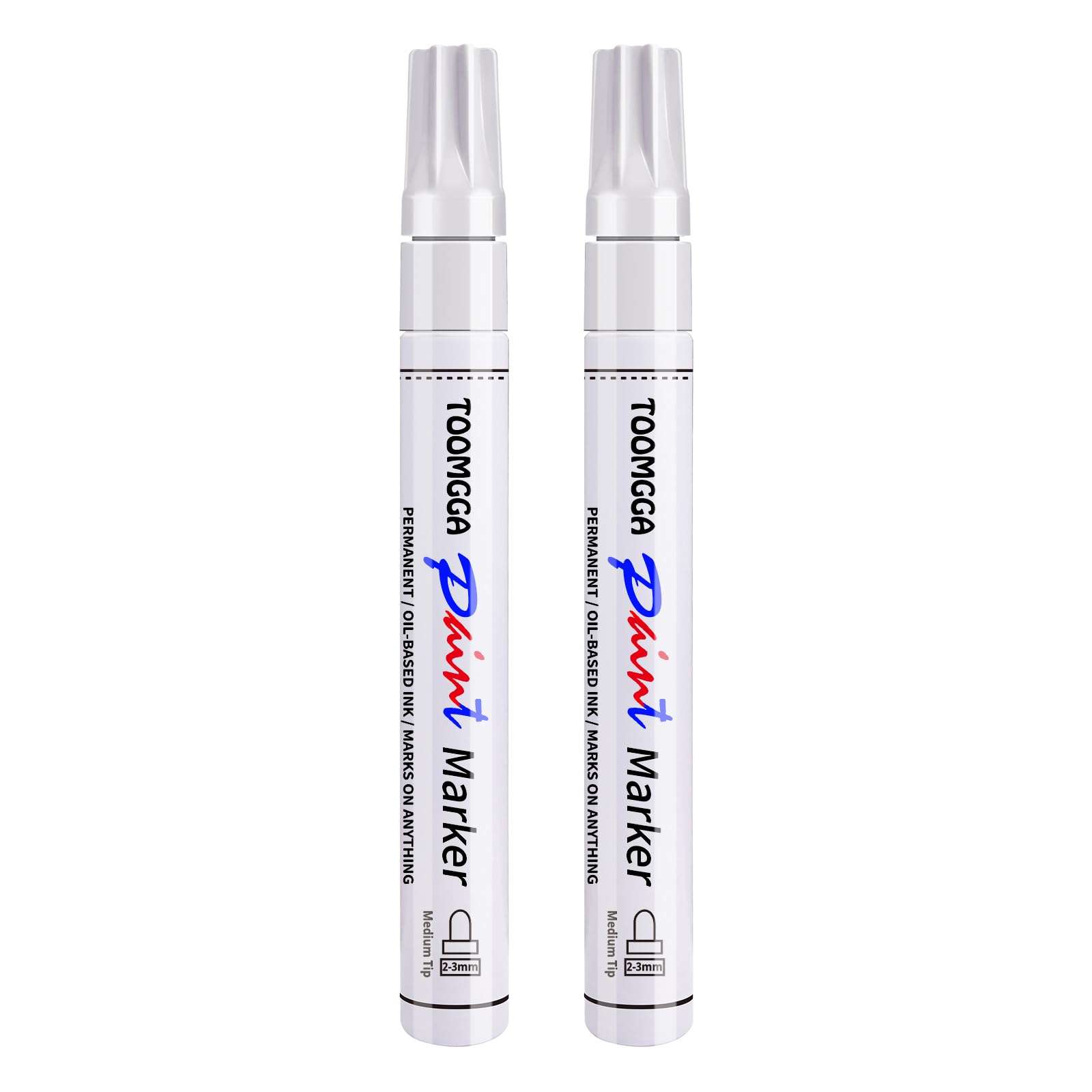 White Paint Pens Permanent Paint Markers - 2 Pack Oil Based Marking Pens, Medium Point, Quick Drying and Waterproof Pens for Rock Painting Car Tyre Metal, Plastic, Canvas, Wood, Glass