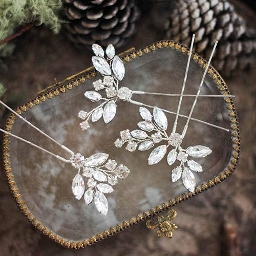 Miniatura 8 de Horquillas para el cabello de novia de cristal, accesorios para el cabello de boda, pinzas para el cabello de novia para mujeres y niñas (dorado)