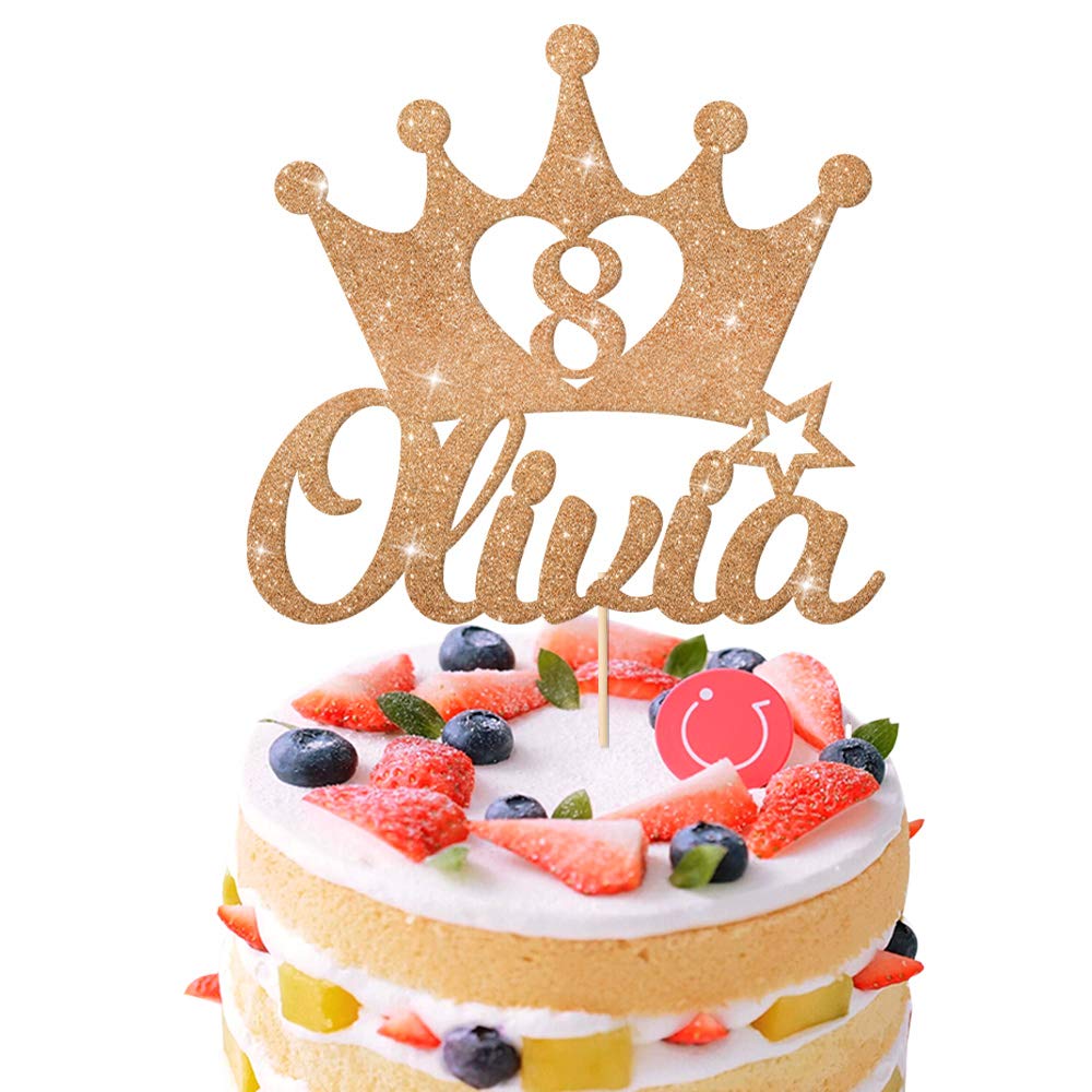 EDSG Personalised Birthday Cake Topper | Custom Crown Cake Decoration with Any Name Any Age 1 3 5 8 | Multicolour Glitter Cake Topper | Rose Gold