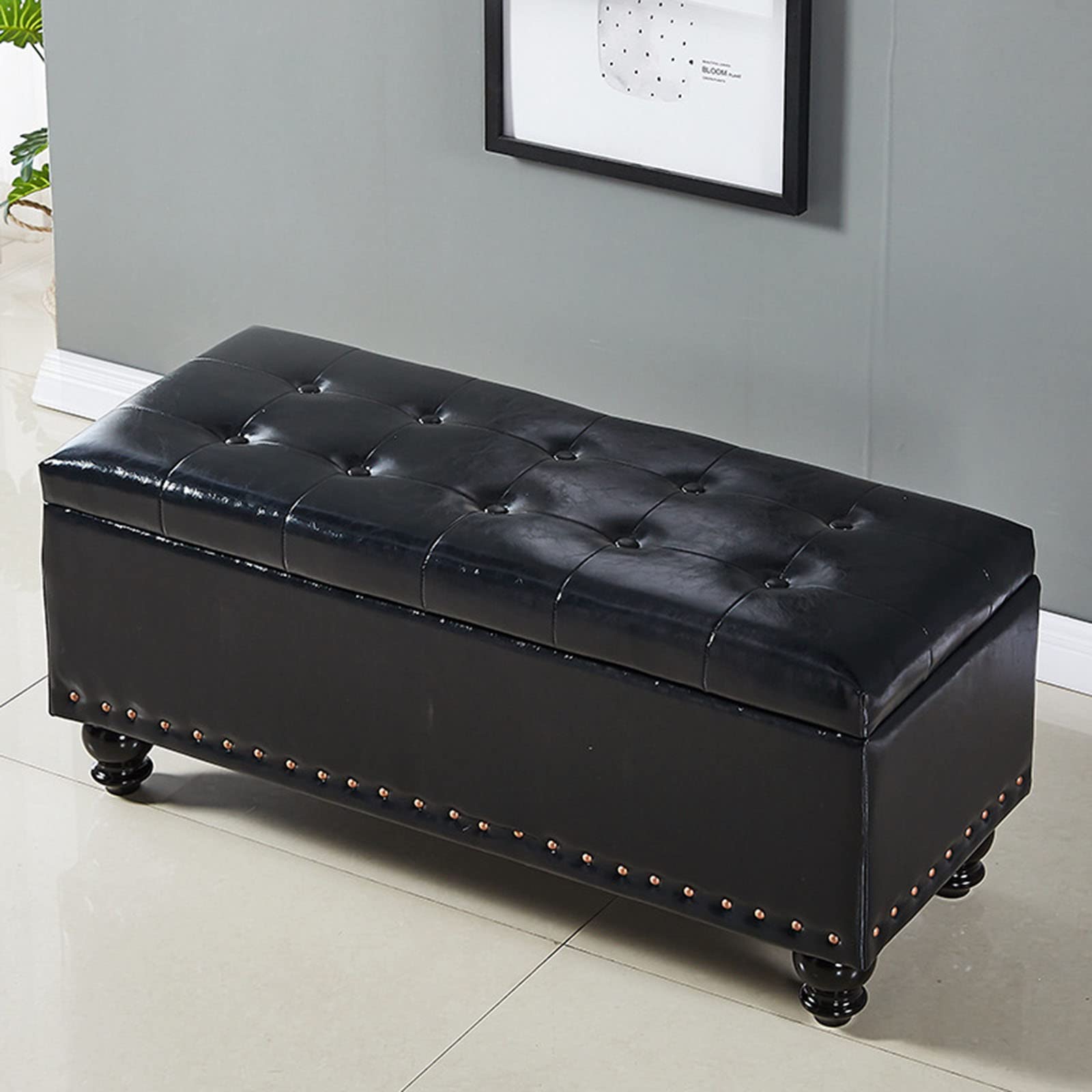 Pouf de rangement rectangulaire moderne en cuir avec tabouret repose-pieds