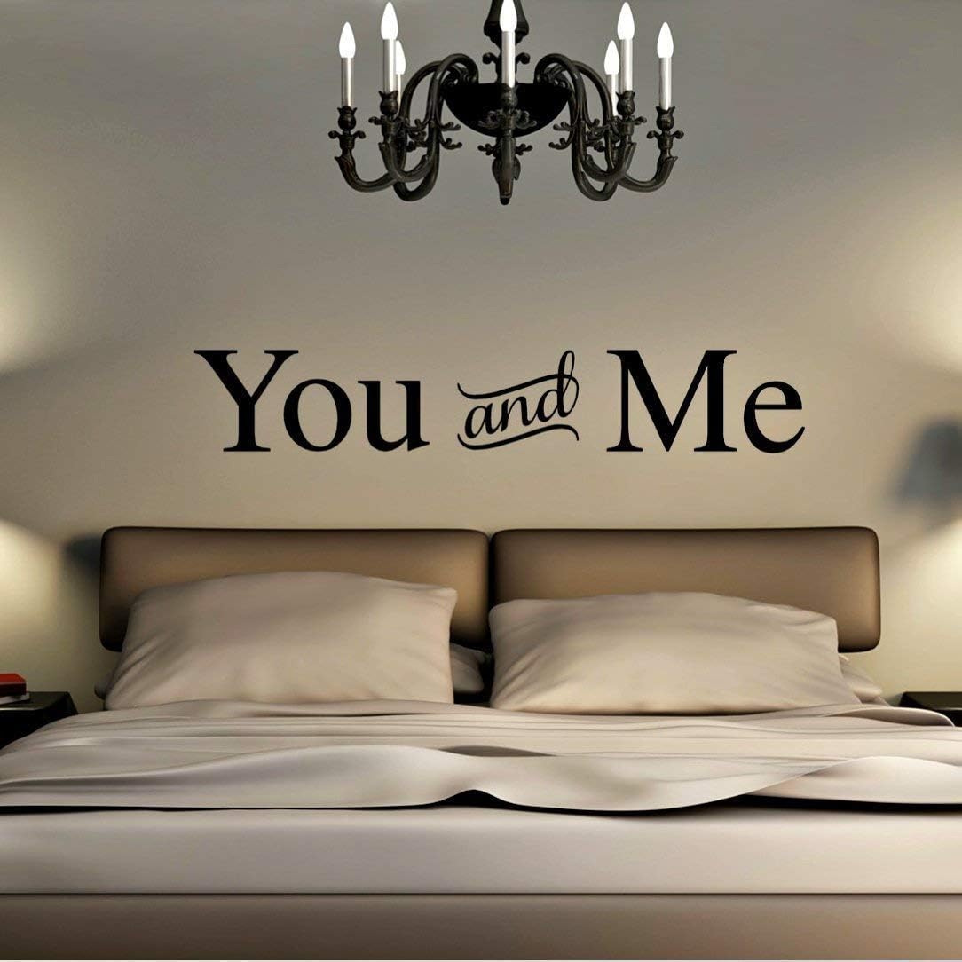 You and Me Vinyl Wall Decal, Couple Bedroom Wall Decor, Marriage Quotes Above Bed, 60" Wx10 H Black