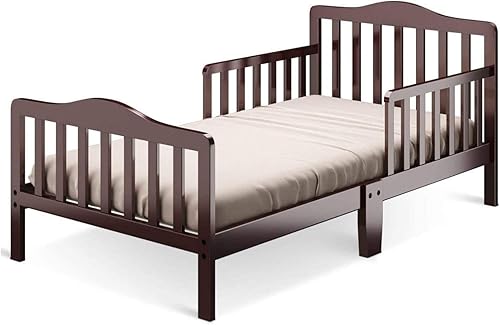 Miniatura 10 de Costzon Cama infantil, marco de cama clásico de madera para niños con doble barandilla de seguridad, diseño bajo al suelo, soporte de listones de