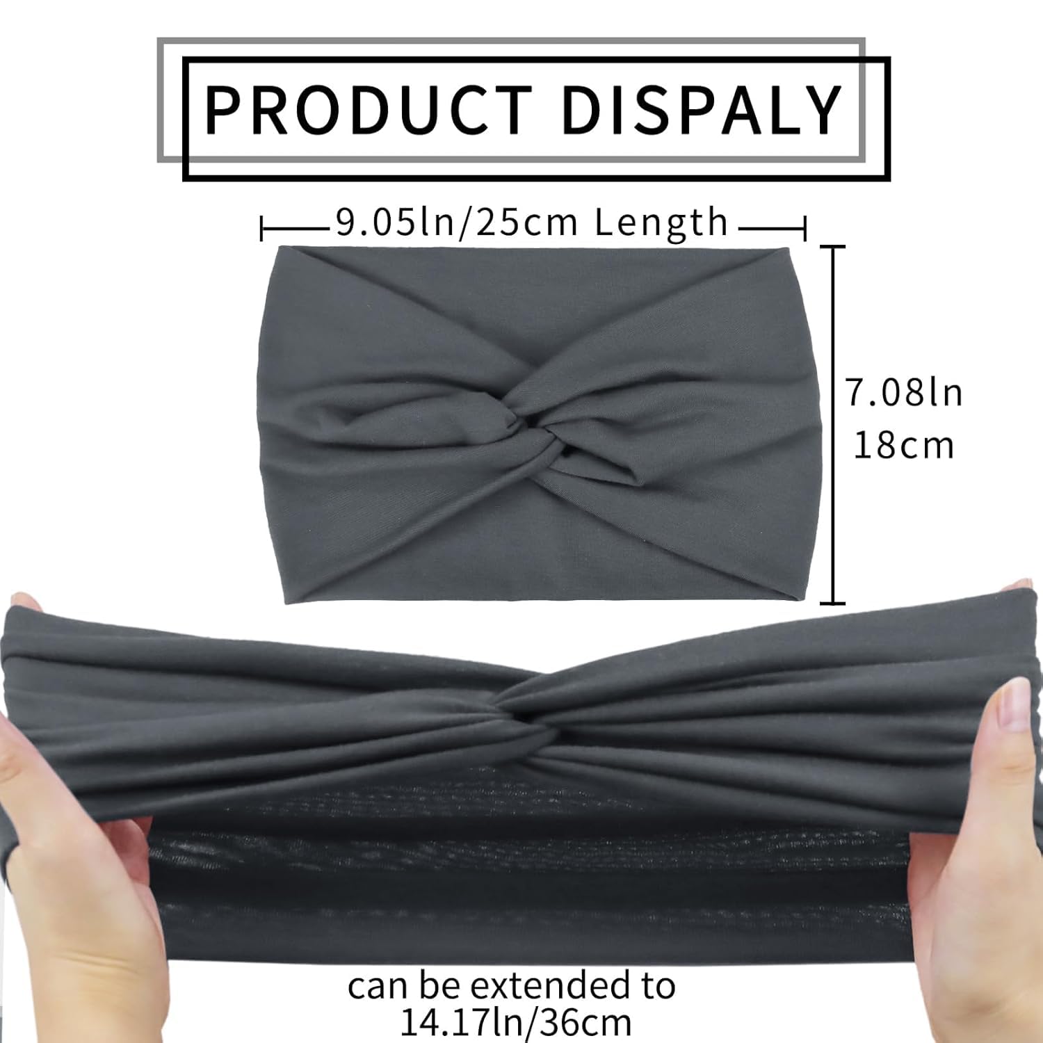 Mujer Cinta Pelo Elástica Ancha Turbante Bandana 4 Pcs 7'' Gris