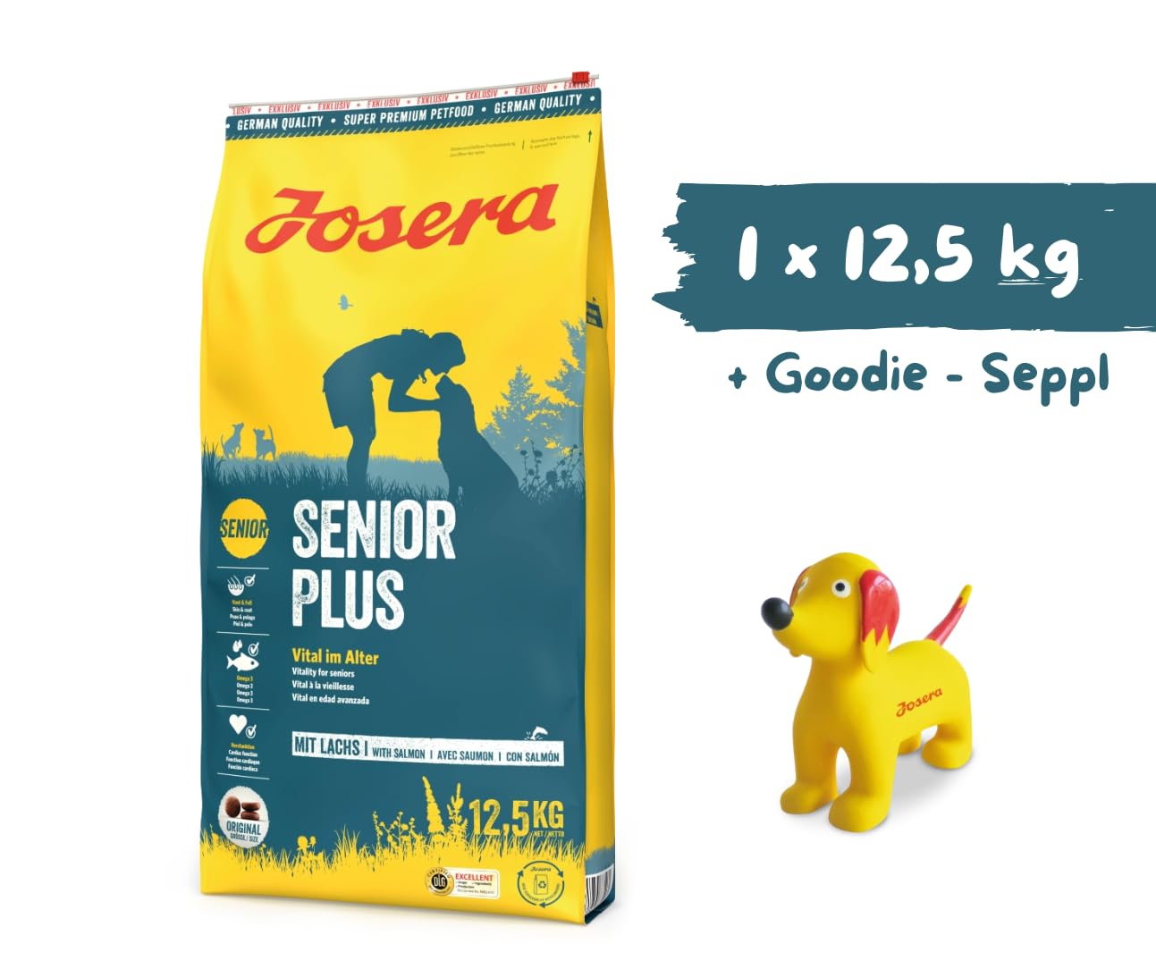 Josera - Hundefutter - Josera Exclusive SeniorPlus - Trockenfutter 12,5 KG + Goodie Quietsche Seppl - Premium Hundefutter für ältere Hunde