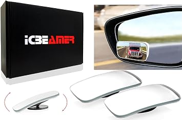 ICBEAMER 2-Piece Rectangle-Shaped Automobile Rear Blind Spot Mirror, 360 Rotating Design, Wide Angle Convex Rearview Mirror for Car, Truck, Van