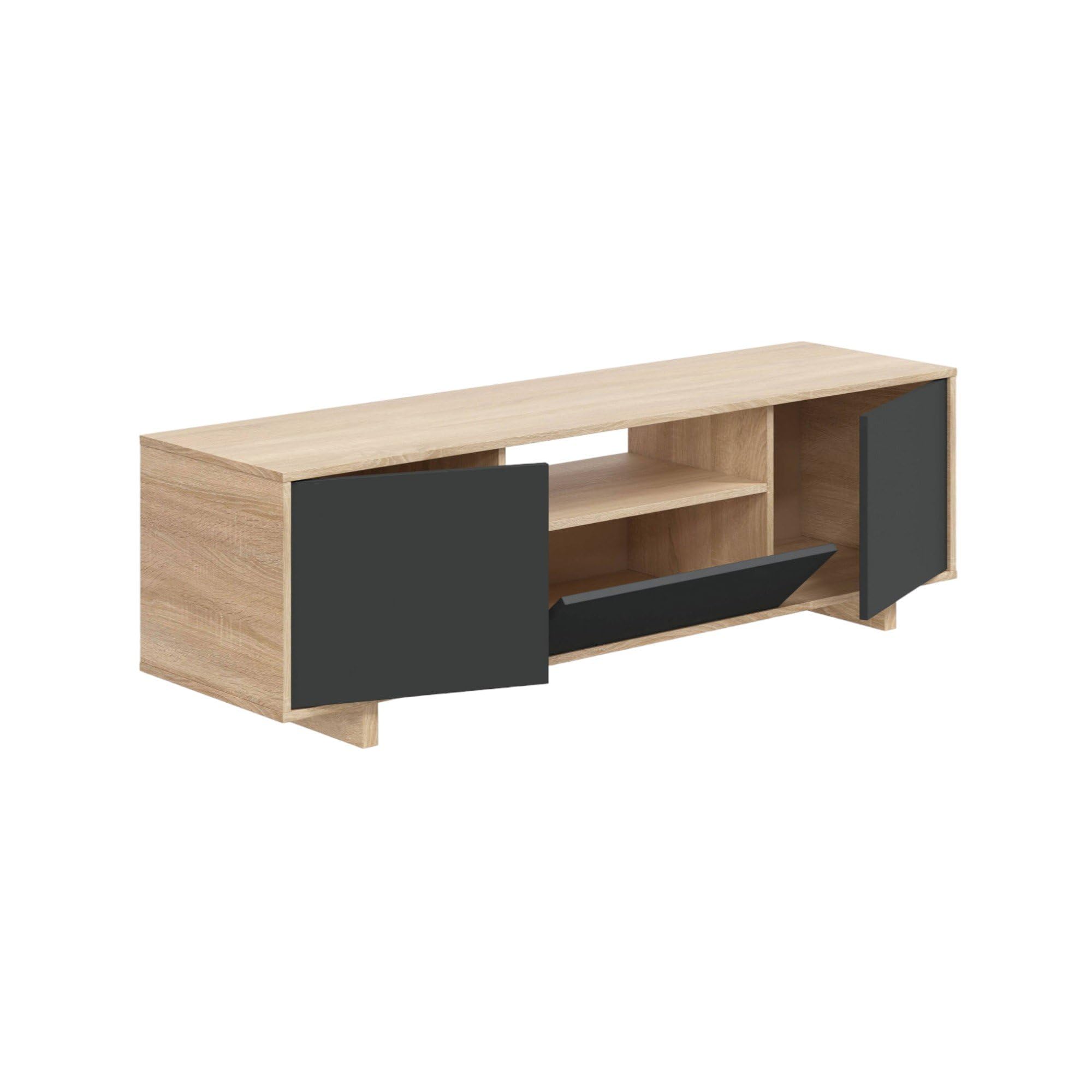 Dmora - Mobile porta TV Visalia, Credenza per televisione da soggiorno, Supporto TV a 3 ante, Credenza bassa, 150x41h46 cm, Rovere