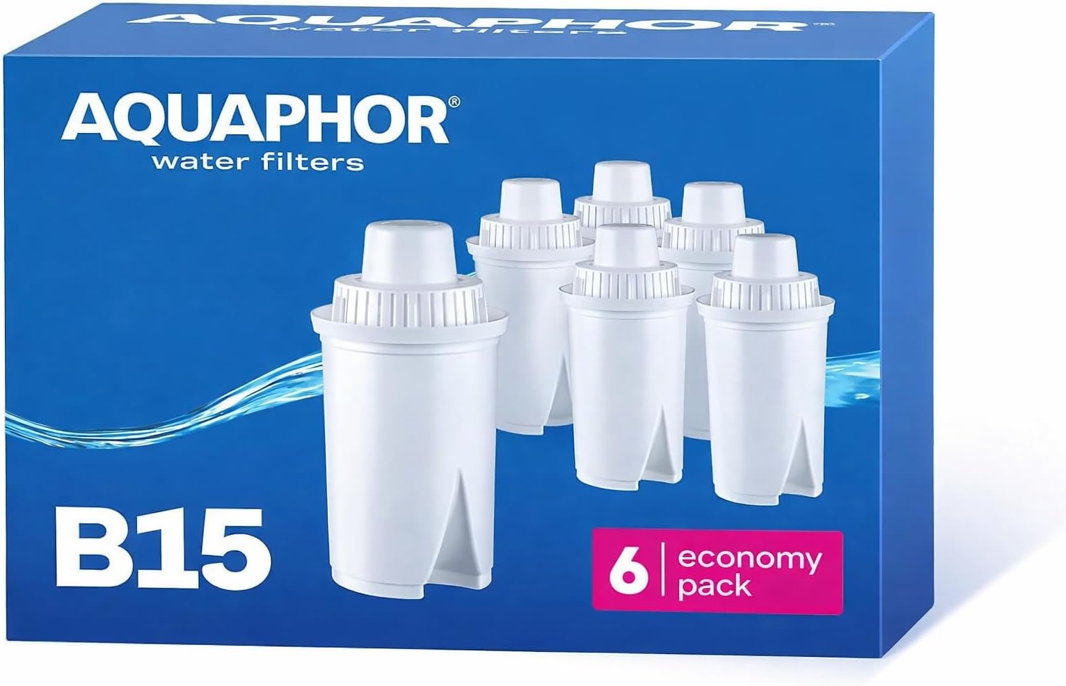 B15 Universal Replacement Water Filter cartridges, fits All Brita Classic and Wilkos Universal Water Filter Jugs, 6 Pack, 170l per Filter