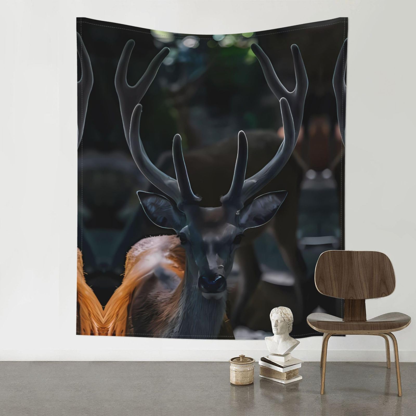 YYHWHJDE Outdoor Wildlife Deer Antler Prints 60x51in Wall Tapestry – High-Grade Polyester Throw for Dorm, Beach & Home Decor