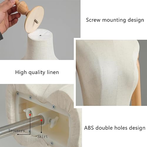 Miniatura 6 de ZBJDX Torso de maniquí de forma de vestido femenino, soporte de maniquí ajustable en altura con base de madera de trípode, maniquí multiusos para