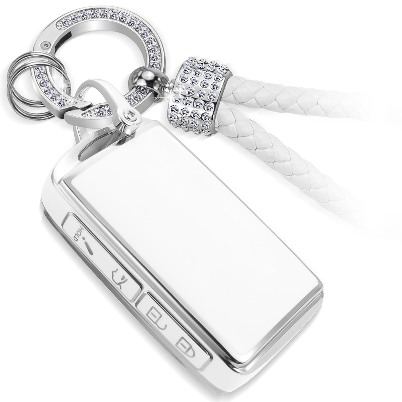Car Key Fob Cover for Mazda, Rhinestone Loop Case, Silver Edge