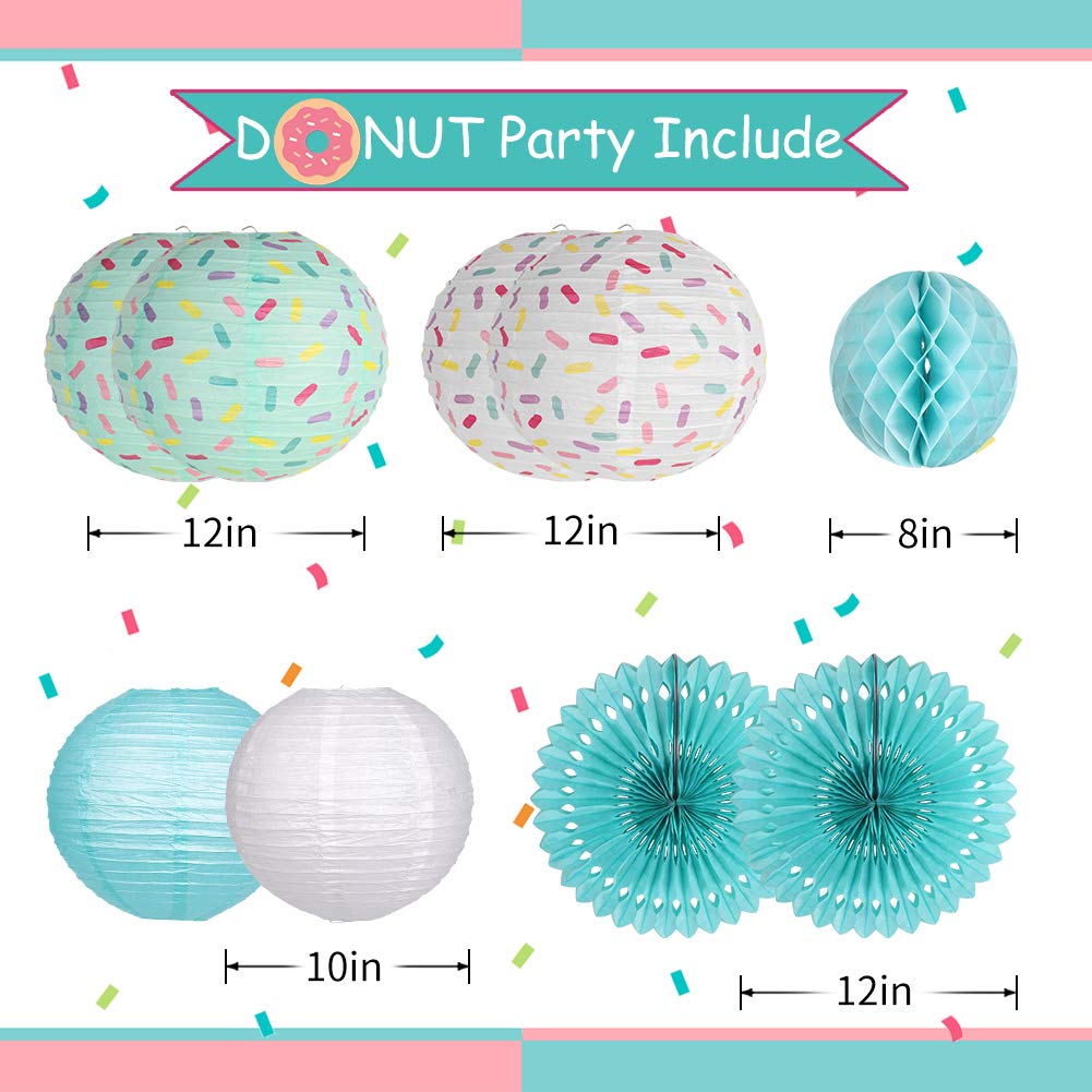 YUNXUAN Donut Birthday Party Decorations, Donut Party Supplies Paper Lanterns Fan Honeycomb Ball Hanging Paper Lanterns for Baby Shower Kids Birthday Party Ice Cream Party Decorations