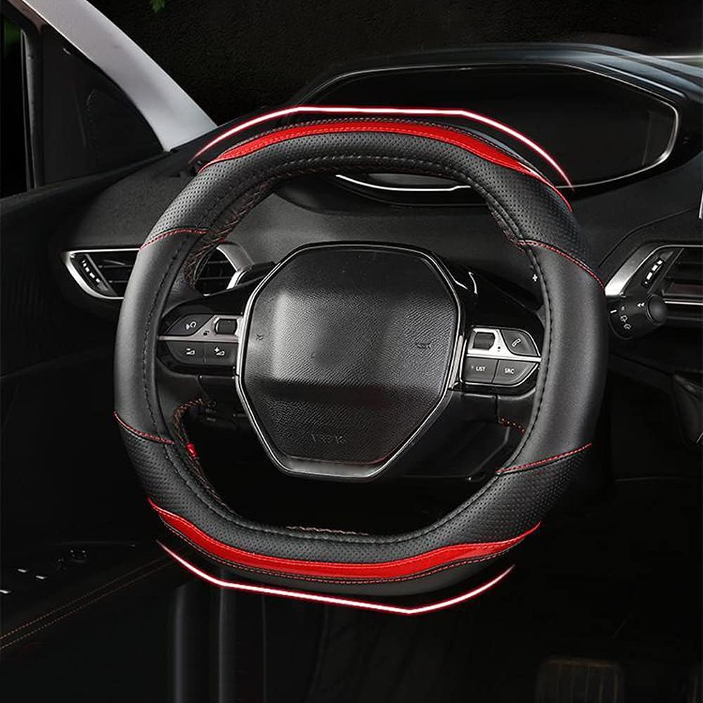 ITrims Car Steering Wheel Cover for Peugeot 3008 3008GT 2016-2020/5008 5008GT 2017-2020 Car Accessories Interior Styling Decoration 1PC (Red and Black)