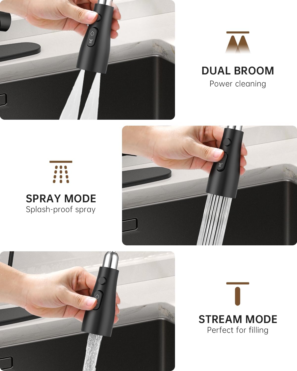 DAYONE Kitchen Faucet with Water Filter and Sprayer, 3 in 1 Pull Down Faucet with Purfied Water Faucet, 20 Inches High Arc Kitchen Water Filter Faucet, Matte Black (Without Filtration Device)