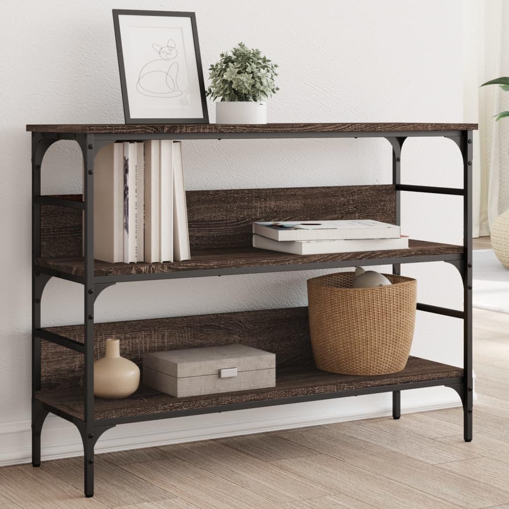 Mesa consola marrón efecto roble de 100 x 32 x 75 cm para salón y pasillo