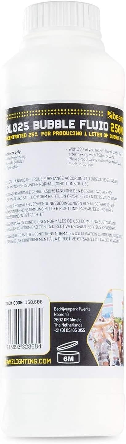 Beamz FBL025 Bubble Liquid Concentrate 250 ml  up to 2.5 Litres - Stable Shiny Bubbles Odourless Residue-Free Compatible with Standard Machines for Children's Events and Stage Effects