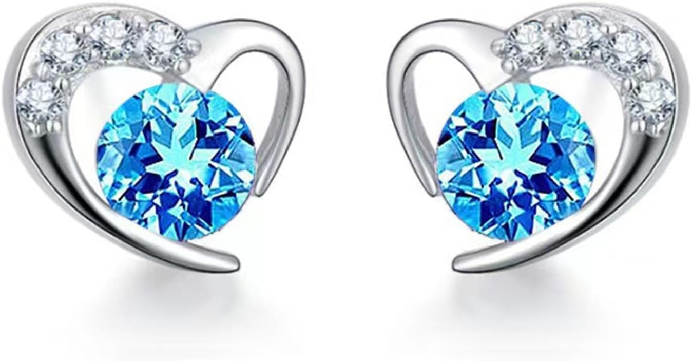 MALOYANVE Cubic Zirconia Heart Stud Earrings Elegant 14K Gold over Sterling Silver Round Cut Simulated Vintage Crystal Stud Earrings Wedding Jewelry Gifts for Women