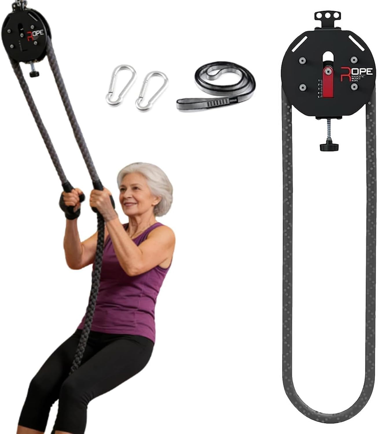 Resistance Trainer Machine, Endless Rope Trainer | Adjustable | Suspension Endless Rope Pulley System | Closed-Loop Nylon Rope | Home Gym Infinity Rope for Interval Resistance Training Red
