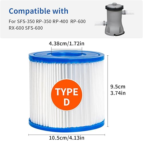 Miniatura 2 de Cartucho de filtro de piscina Filtro de spa para tipo D, compatible con Summer Waves P57100102 SFS-350, RP-350, RP-400, RP-600, RX-600, SFS-600, 2