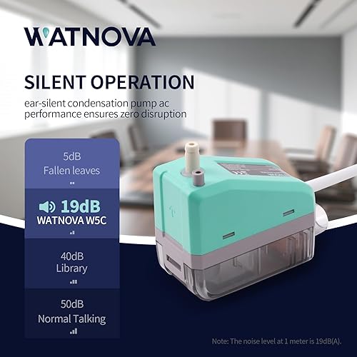 Vista 6 de WATNOVA Bomba de condensado de esquina HVAC – Diseño de una pieza para ranura de conducto de CA, 4.75 GPH/27 pies, 100-240 V con apagado automático