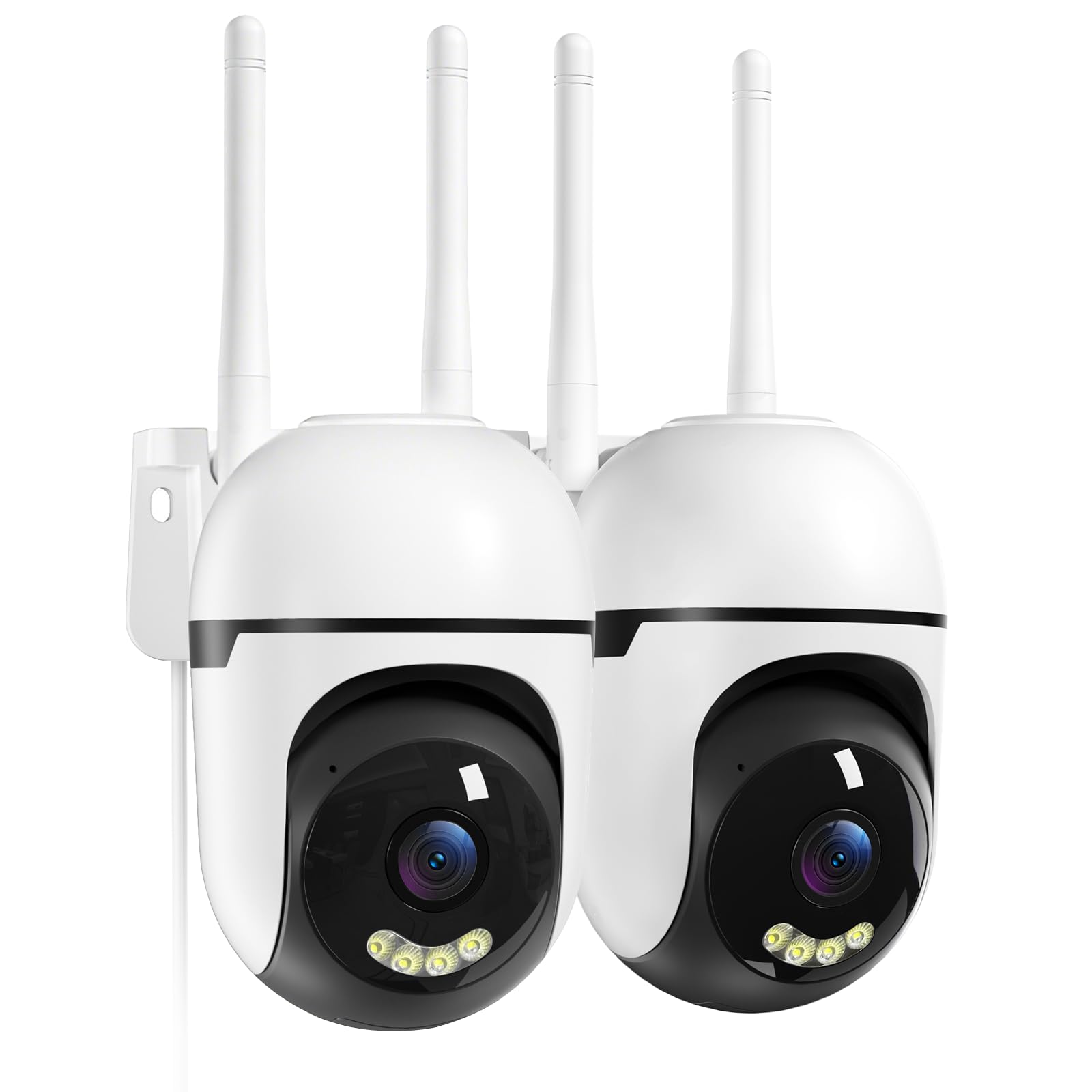 Camara Vigilancia WiFi Exterior 2K Camaras IP Vigilancia Domicilio 360° con Visión Nocturna en Color, IP66, Seguimiento Automático, Alerta de Movimiento, 24/7 Grabación en Tarjeta SD, 2Pcs