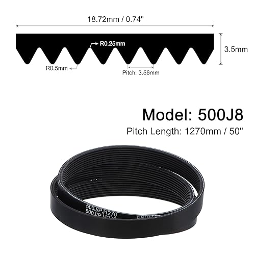 Miniatura 7 de uxcell 540J8 PJ - Cinturón acanalado en V, 8 varillas de 54 pulgadas de largo x 0.74 pulgadas de ancho x 0.14 pulgadas de grosor, correa de poli en