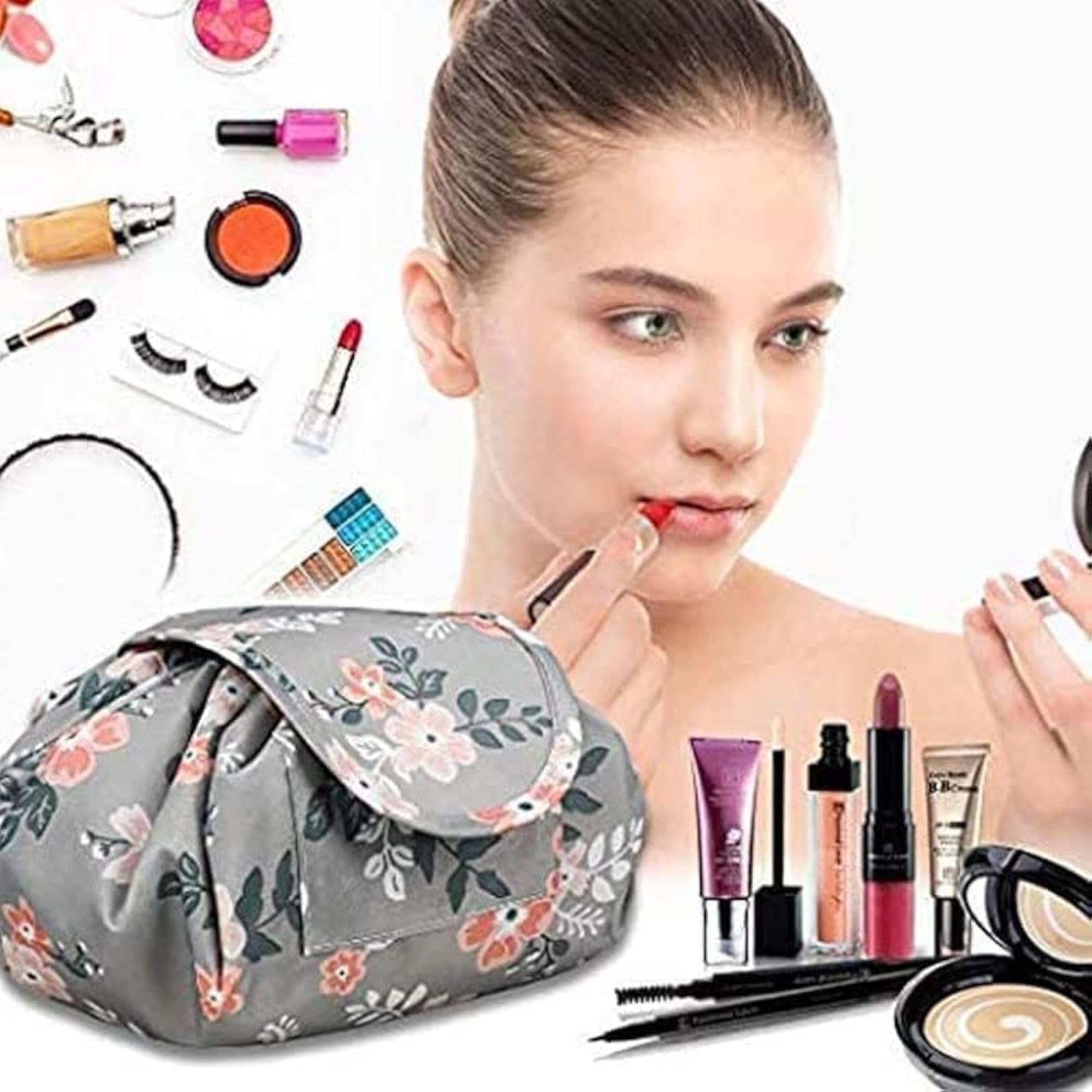 Lazy Makeup Bag, Portable Large Travel Toiletry Pouch