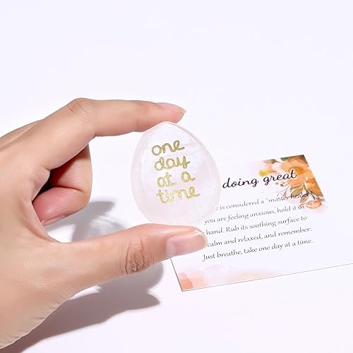 Miniatura 4 de One Day at A Time - Piedra de cuarzo transparente para el pulgar para la ansiedad, cristales de mano, piedras para el pulgar de bolsillo, regalos