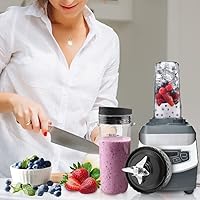 Vista 7 de Feilifan Piezas de repuesto para licuadora Nutri Ninja, vasos de una sola porción de 16 onzas con tapas y 6 aletas, ensamblaje de cuchilla