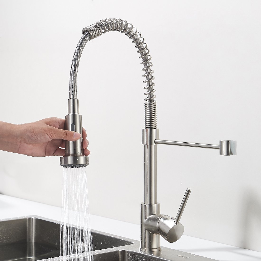 Aimadi Küchenarmatur Mischbatterie Küche Wasserhahn Spiralfederarmatur Küchenspüle Geschirrbrause Spültischarmatur Einhandmischer Ausziehbar Gebürsteter Nickel