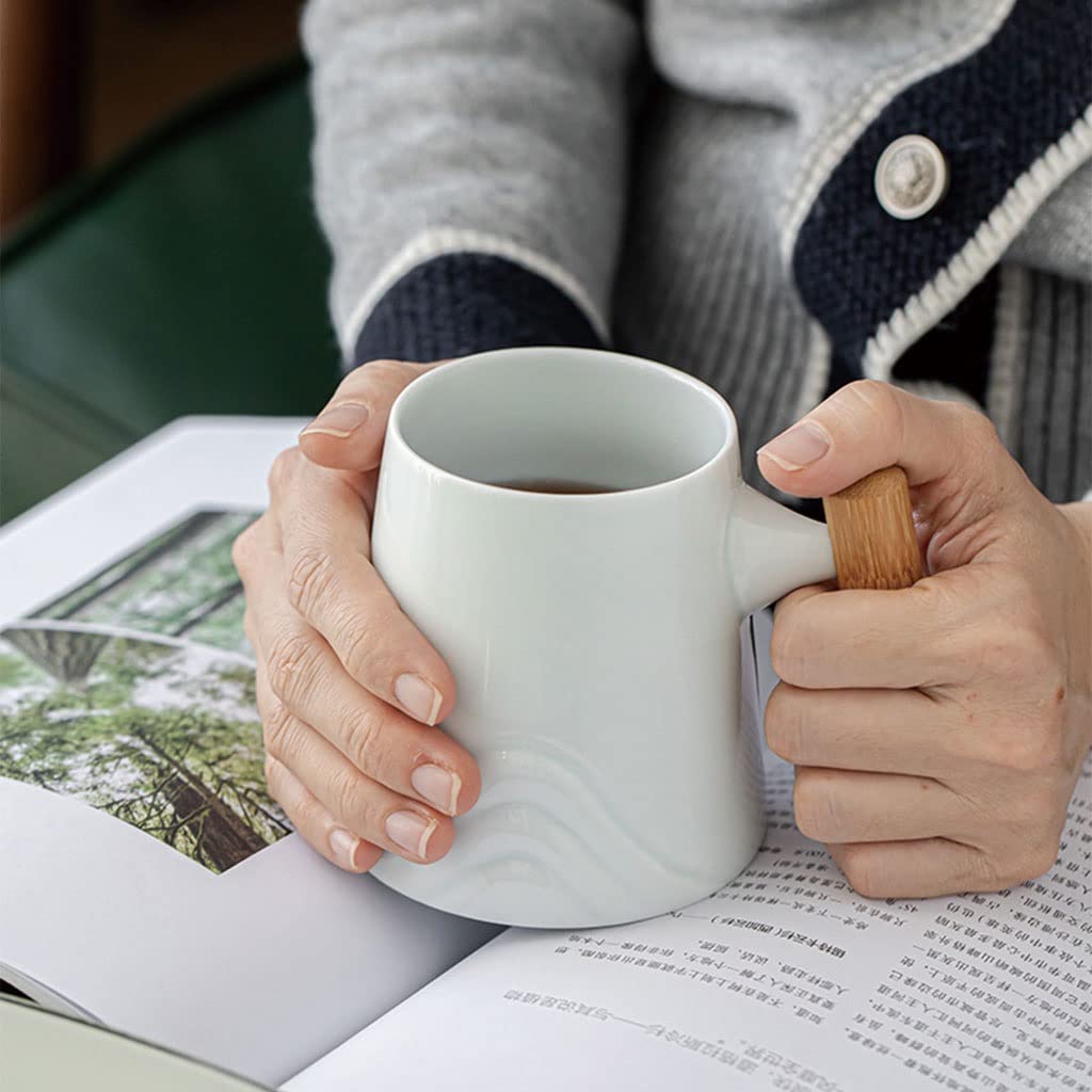 HSQMA Tasse À Thé en Céramique avec Couvercle, Tasse À Thé avec Poignée en Bois, Tasse À Thé avec Filtre pour La Maison Et Le Bureau， Convient pour Le Café, Le Thé Et Le Lait