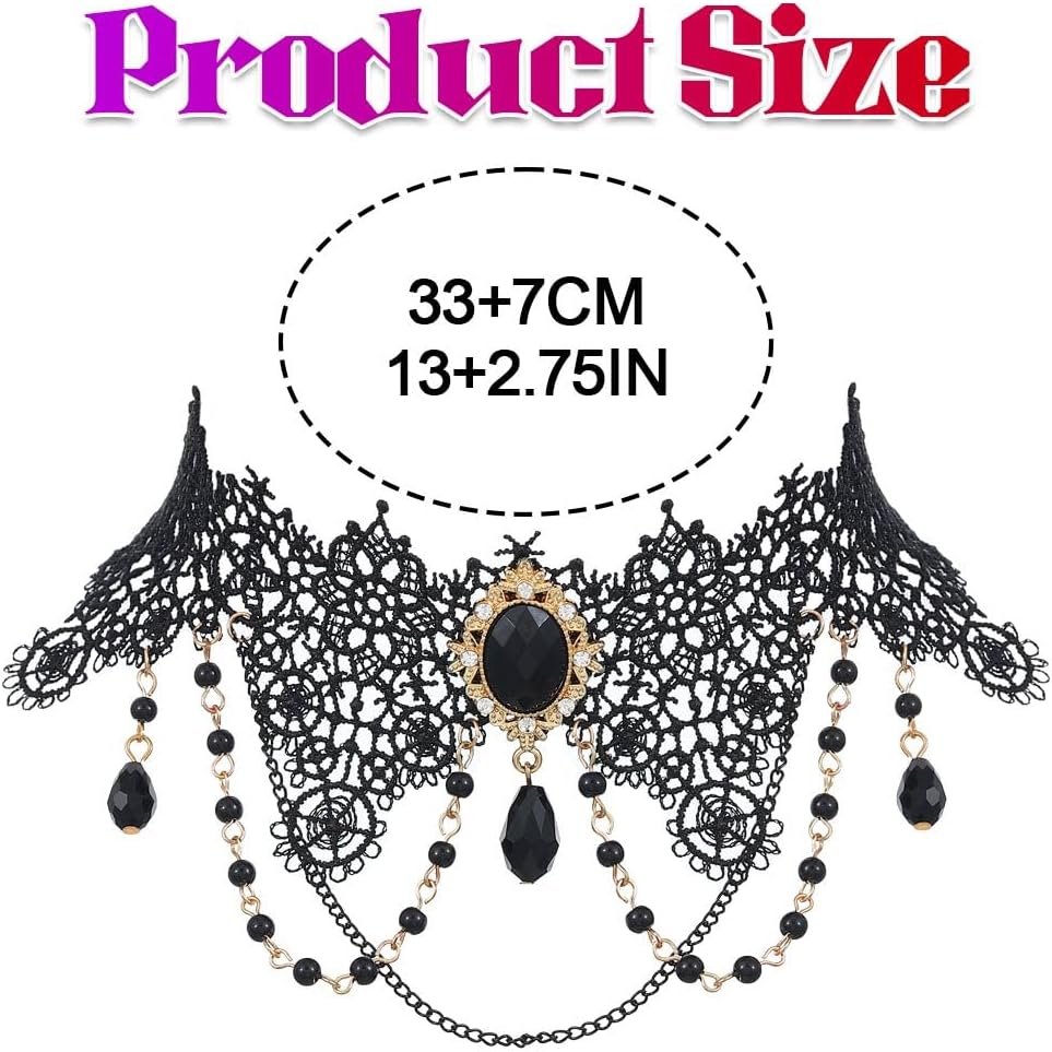 Gothic Choker Necklaces Black Lace Necklace Rhinestone Halloween Necklace Chain for Women - Image 6