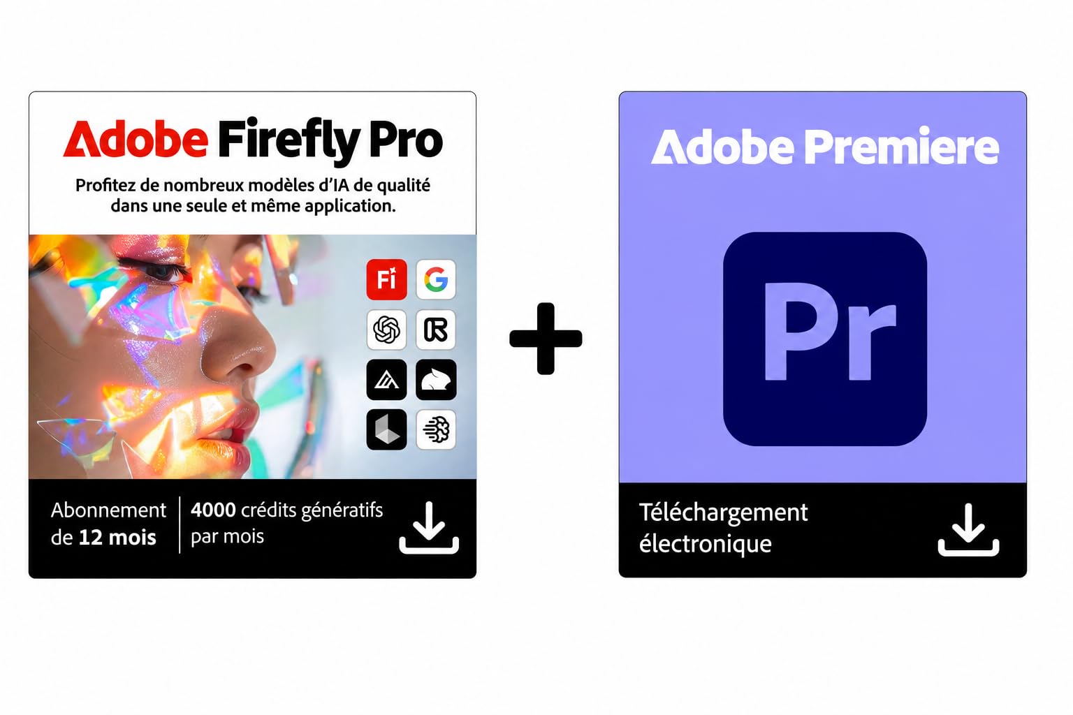 Adobe Premiere + Adobe Firefly Pro | Logiciels de montage vidéo et d’IA créative | Abonnement 12 mois | Téléchargement PC/Mac