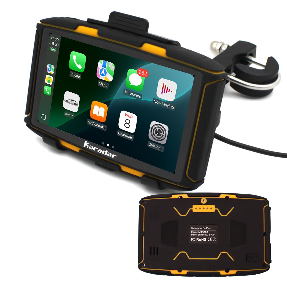 MT5008 5-Inch Waterproof Motorcycle Touch Screen GPS – CarPlay & Android Auto, Bluetooth Intercom, Real-Time Navigation, Shockproof Metal Mount, Voice Control-image-27
