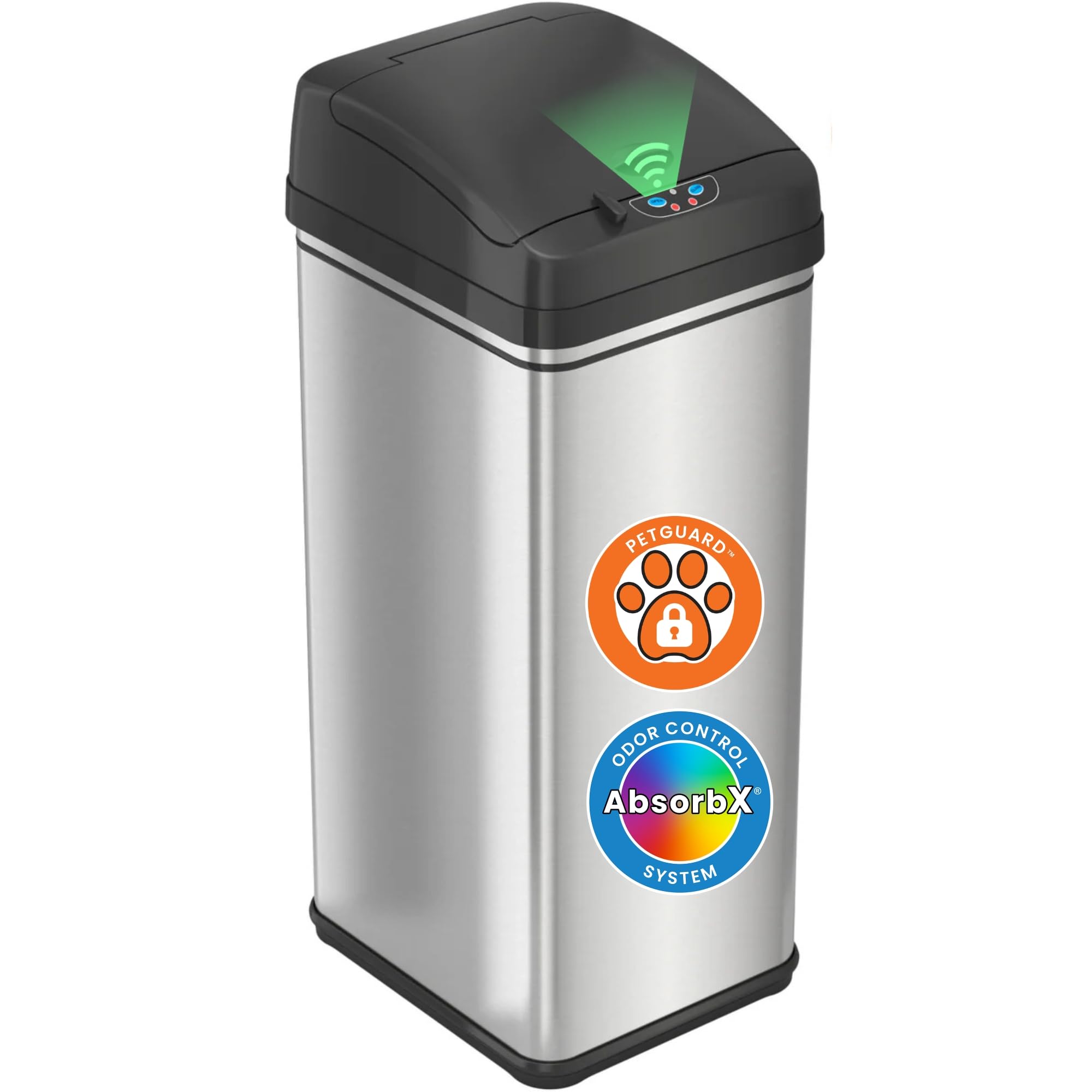 iTouchless 13 Gallon / 50 Liter Sensor Dog Poop Trash Can with Lid & AbsorbX Odor Filter, Pet-Proof Lid Lock Pet Stainless Steel Touchless Waste Bin, Large Capacity, Silver