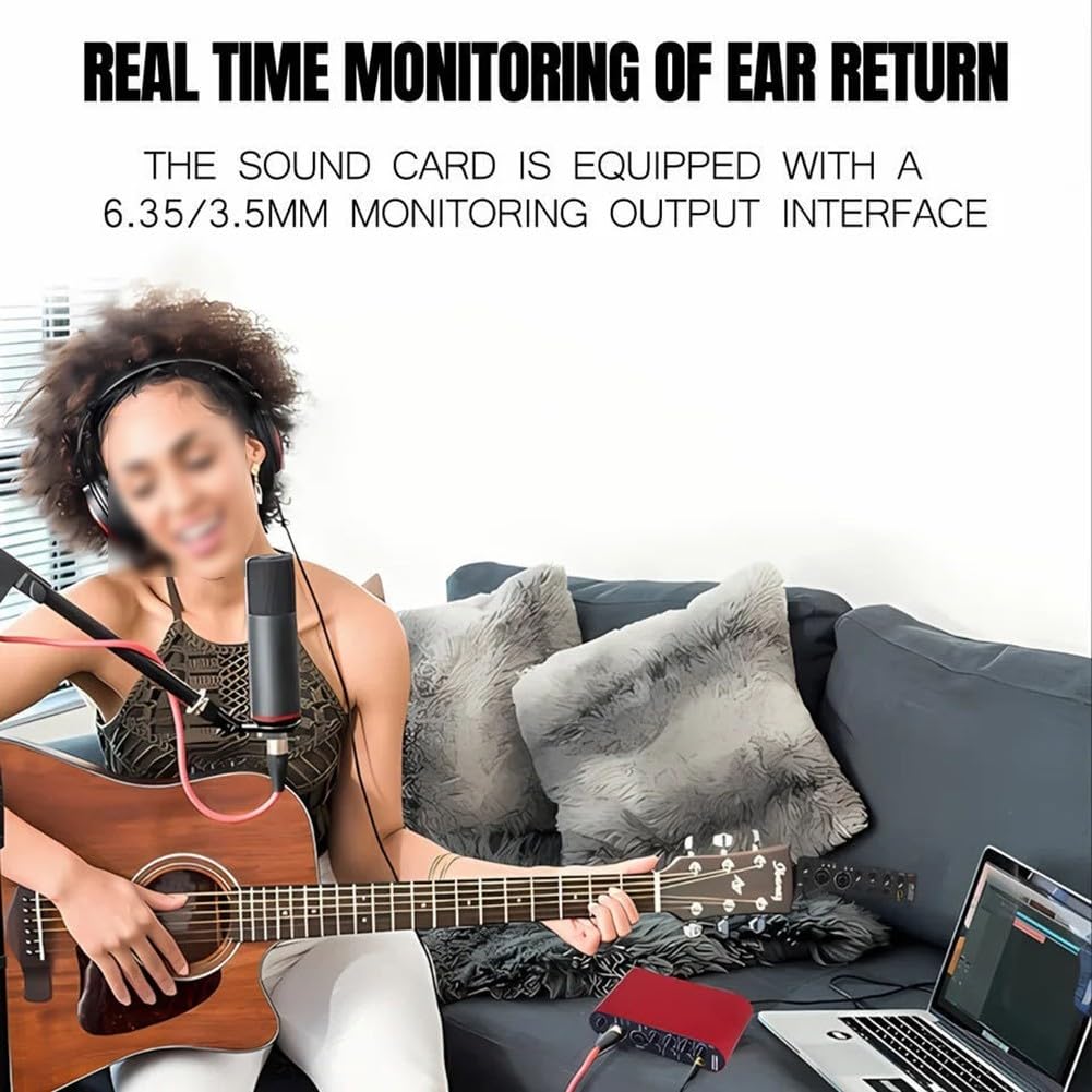 Interfaccia audio USB 24 bit 192 kHz con funzione loopback per podcasting e streaming, scheda audio esterna compatta per registrazione in studio, rosso