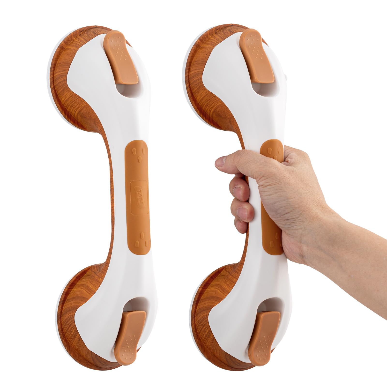 taili grab bars for bathtubs and showers 2 pack suction grab bar, heavy duty shower handle removable bath handrails for seniors and elderly, bathroom safety grip no drilling waterproof, wood grain