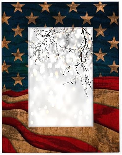 Marco de fotos con bandera estadounidense de 5 x 7 pulgadas, marco de fotos de bandera de Estados Unidos para montaje en pared o exhibición de mesa,