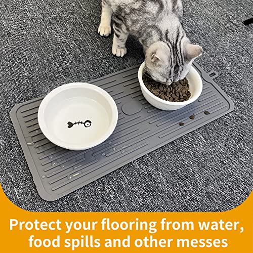 Ptlom Pet Placemat For Dog And Cat, Mat For Prevent Food And Water Overflow, Suitable For Medium And Small Pet, Grey, Silicone #TOP4