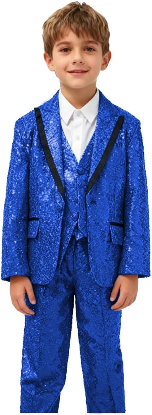 Formal Boys Suit Set Sparkling Sequin Boys' Wedding Outfit Communion Suits Adjustable Waist for Toddler Teenage Boy