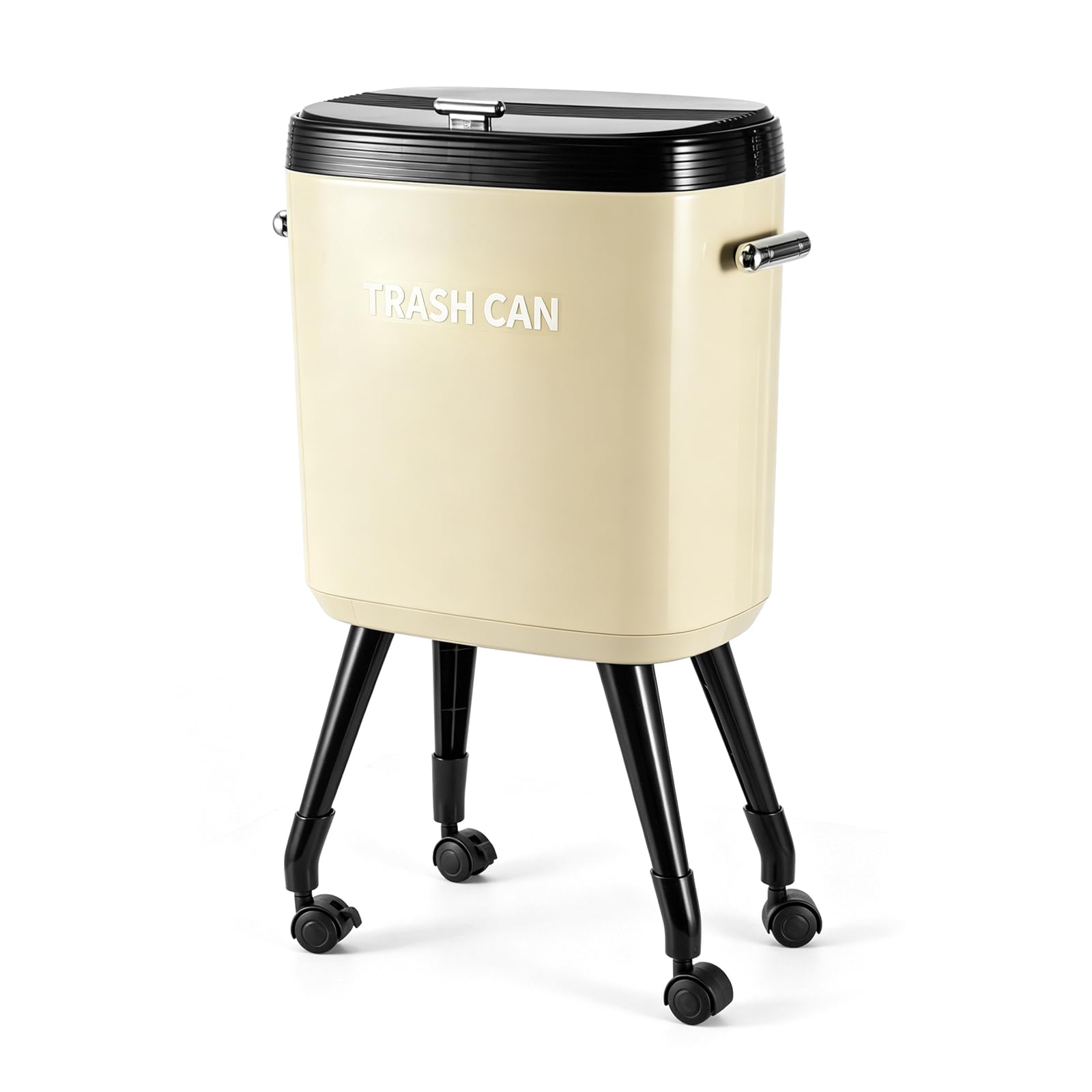 evergoods 15L Trash Can Waste Bin with Wheels Slide Lid Narrow White