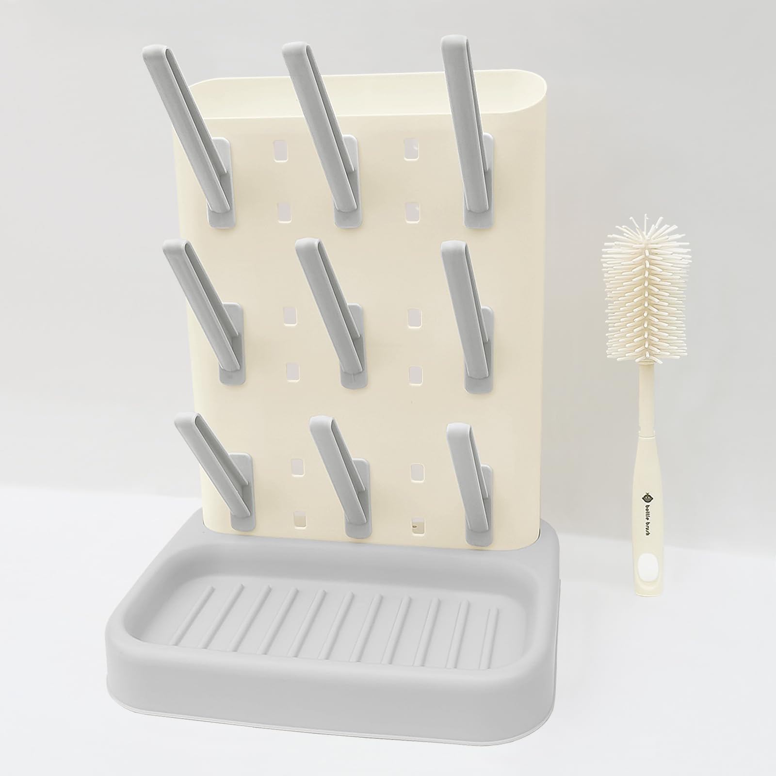 Suglade Vertical Baby Bottle Drying Rack | Large Capacity baby bottle holder | Space-Saving Design | Holds Multiple Bottles, Breast Pump Parts and Newborn Essentials(Beige) (Grey)