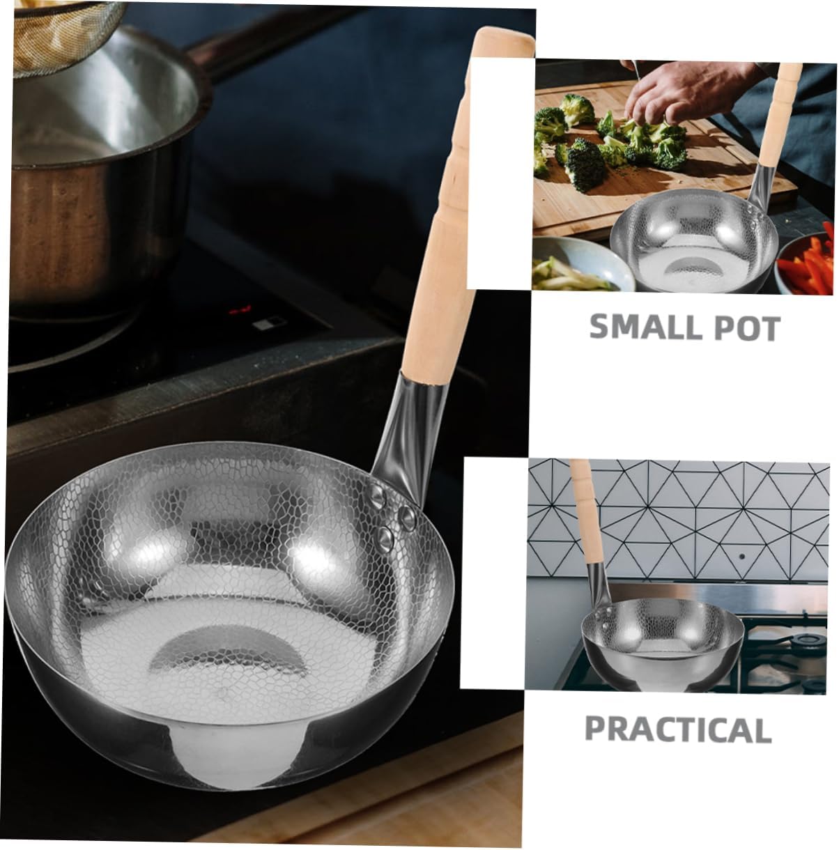 Cabilock Stainless Steel Rice Noodles Pot Small Cooking Pot for Instant Noodles and Soup Sturdy Milk Pan Hammered Finish Kitchen Essential for Porridge and Pasta