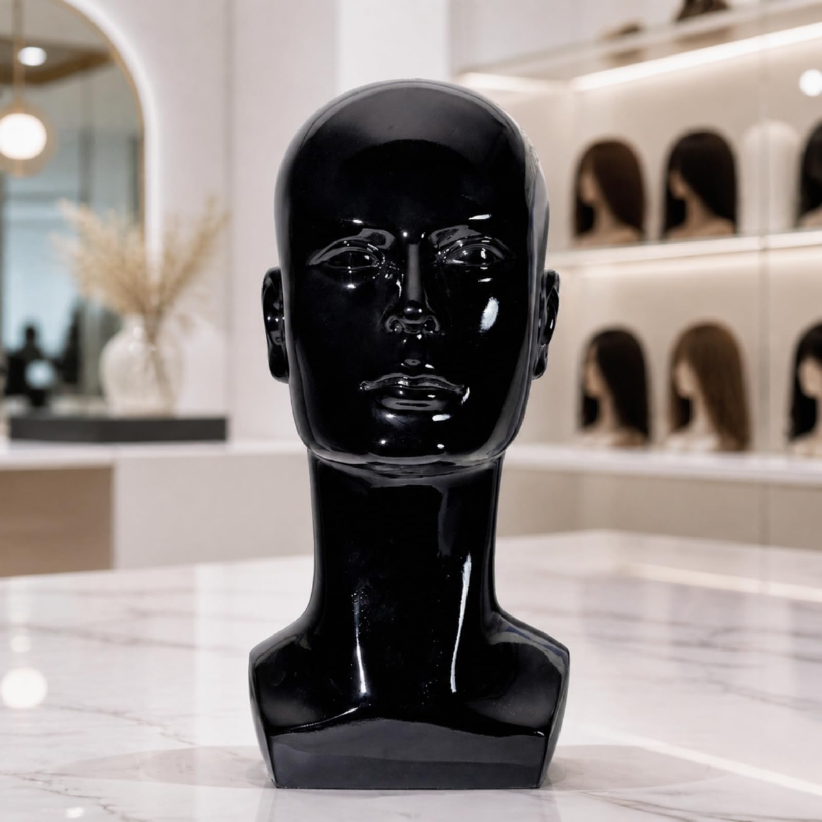 Testa di Manichino Maschile in PVC Neutro Testa Manichino Maschile Calva Realistico Busto Espositivo con Base Piatta per Costumi