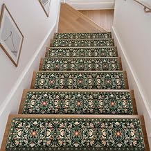 OJIA Floral Stair Treads Non-Slip Stair Runner for Wooden Steps Indoor 15PCS 30"x8" Carpet Stair Treads Stair Mats Staircase Step Treads for Kids, Elders and Dogs, Stair Covers, Black